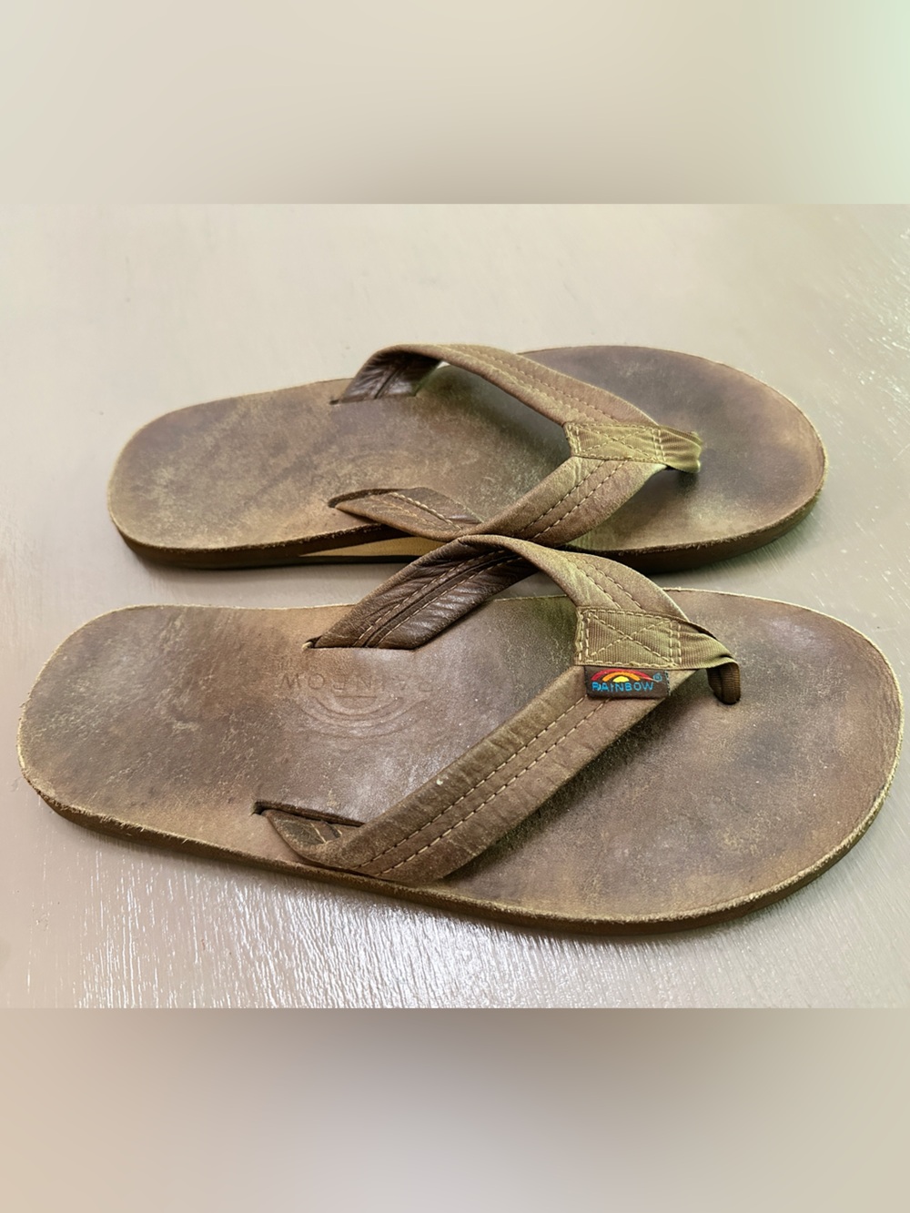 Rainbow Leather Sandals Flip Flops Mens S 7.5 8.5 Womens L XL 8.5 9.5 Brown